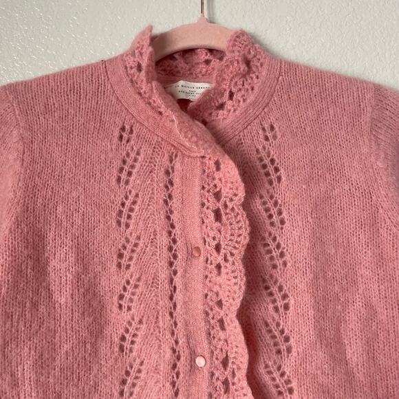Sezane Cardigan Sweater Womens Small Pink Angie Mohair Wool Knit Crochet Preppy - Picture 4 of 11